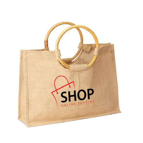SJ966 - Jute Shopping Tote with Round Cane Handles