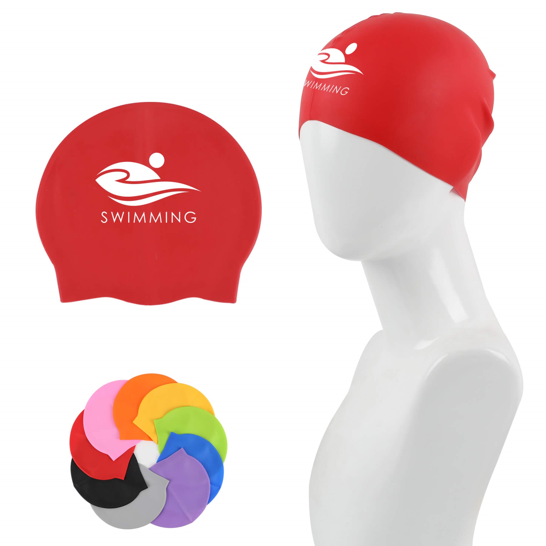 S12921 - High-Quality Custom Silicone Swim Cap, Fits Long & Short Hair
