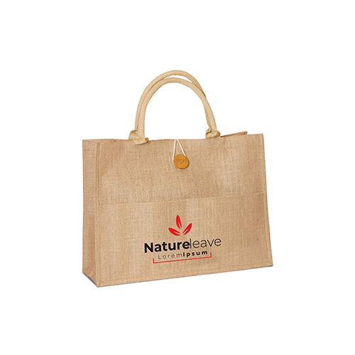 SJ9102 - Custom Printed Jute Shopping Bag with Front Pocket And Buttoned Closure