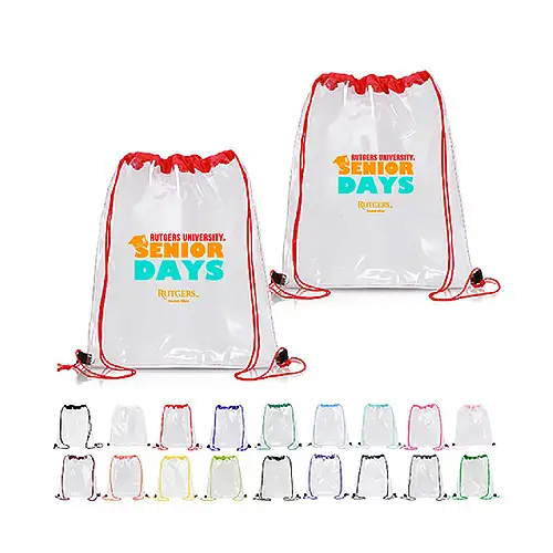 S12387 - Clear PVC Drawstring Backpack, Customizable Stadium Bag