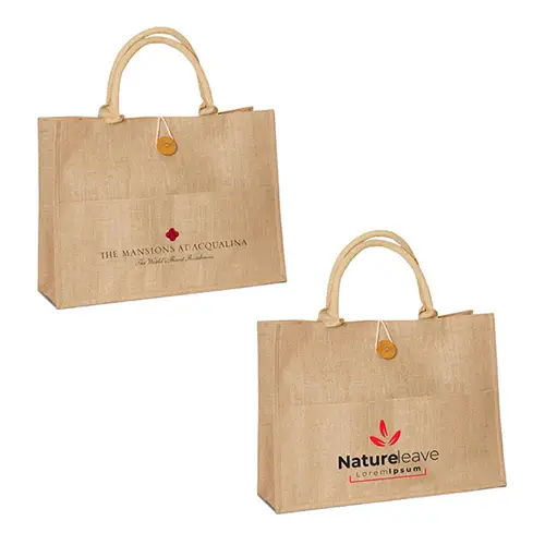 SJ9102 - Custom Printed Jute Shopping Bag with Front Pocket And Buttoned Closure
