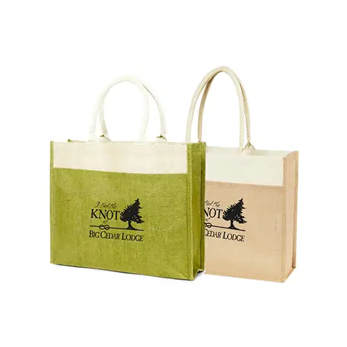 SJ9117 - Customizable Two Tone Jute Bag with Front Pocket And Cotton Webbed Handles