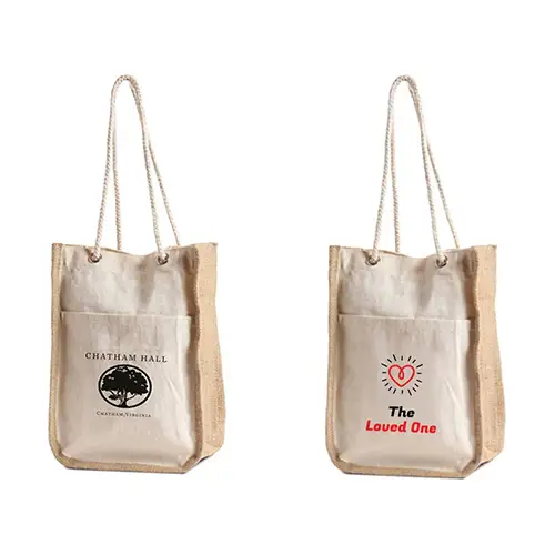 SJ9140 - Biodegradable Cotton Gift Bag with Jute Gusset & Rope Handles And Your Logo
