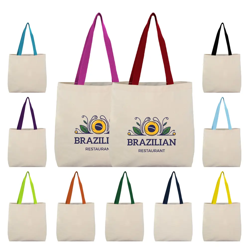 S12319 - Custom Large Cotton Tote Bags with Colored Web Handles
