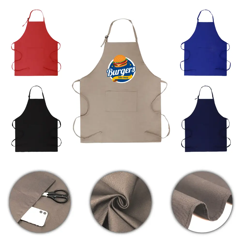 S12329 - Personalized Adjustable Twill Bib Apron with Dual Pockets | S18329 Full Color