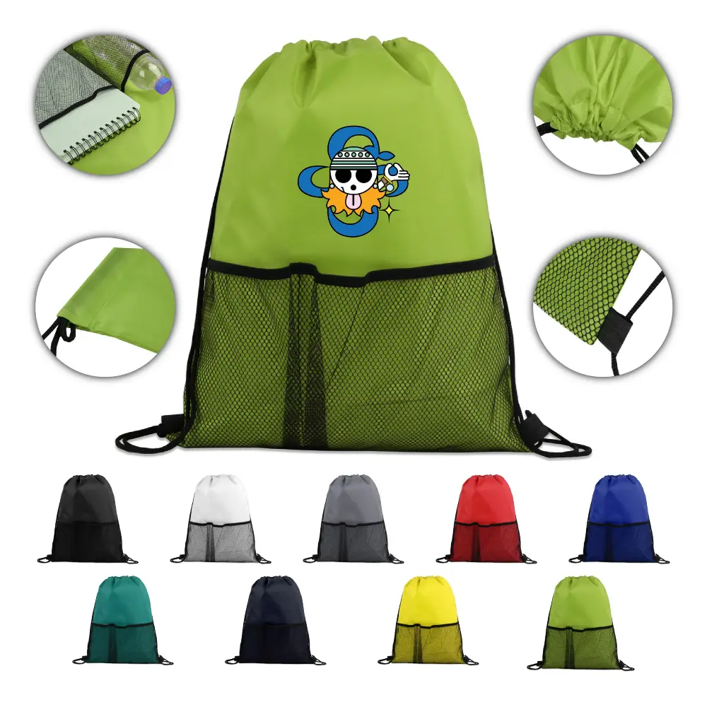 S12338 - Promotional Half Panel Mesh Drawstring Backpack