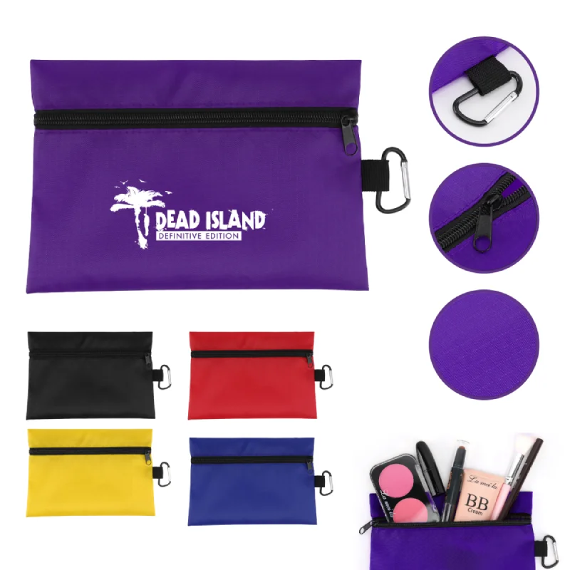 S12428 - Wholesale Ripstop Utility Zipper Pouch with Carabiner Clip