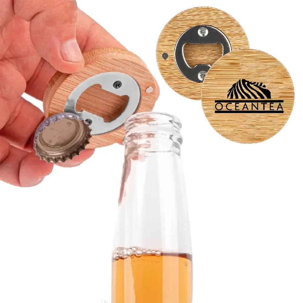S13005 - Round Magnetic Bamboo Bottle Opener for Promotions
