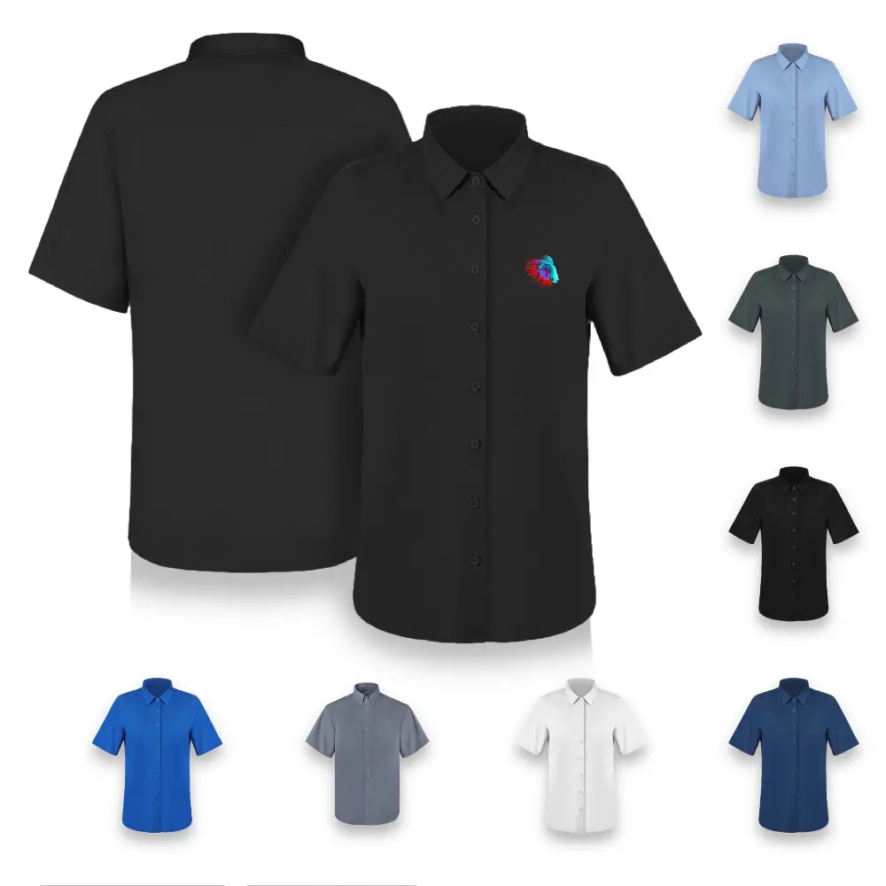 S18795 - Personalized Women's Short Sleeve Button Down Twill Shirt | S19795 Embroidery
