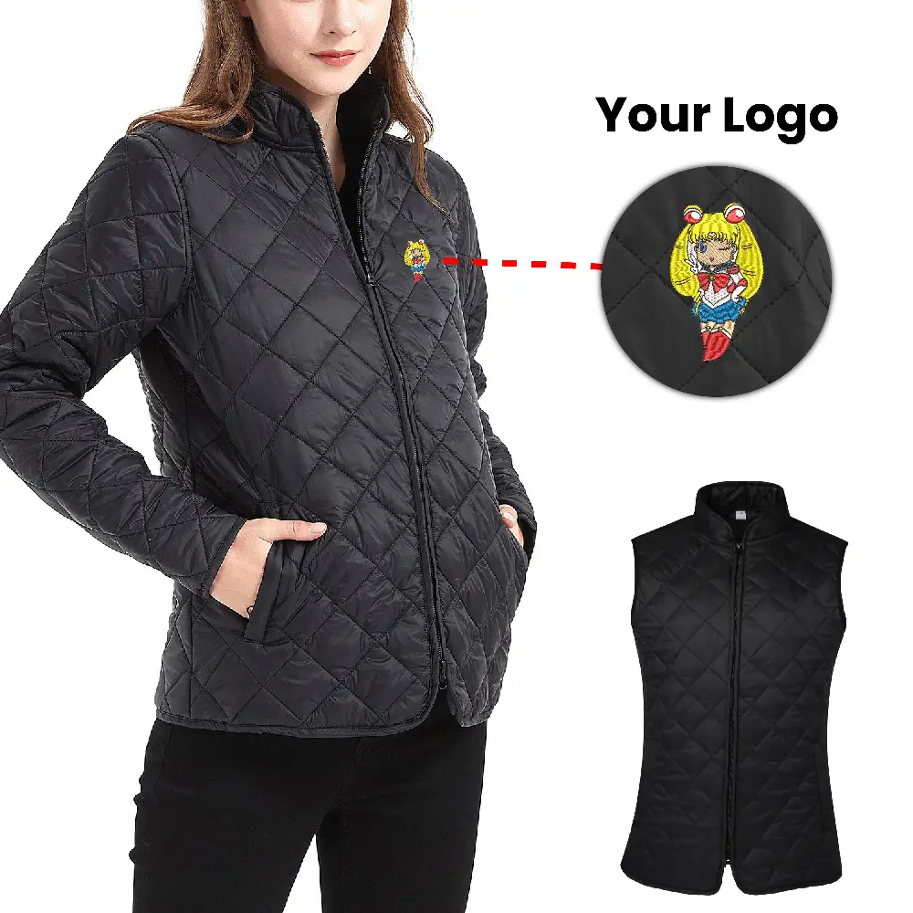 S19033 - Women's Diamond Quilted Full Zippered Jacket with Customization
