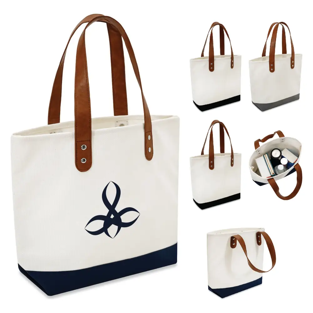 SST147 - Personalized Leather Handles Canvas Tote Bag