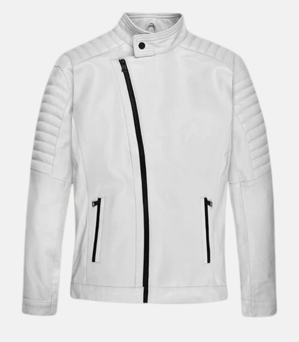 LJ102 - Premium White Leather Bomber Jacket