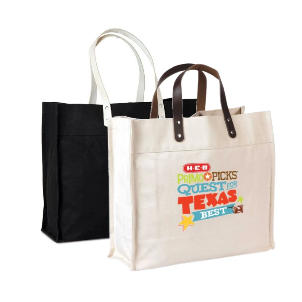 canvas tote bag with leather handles