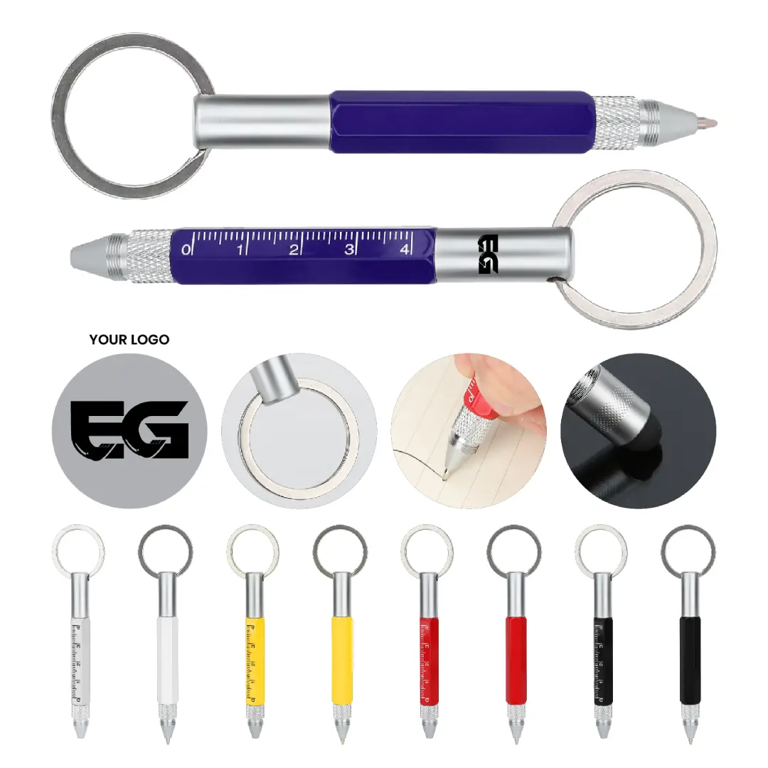 S13367 - Promotional 6-In-1 Screwdriver Pen With Keychain | S17367 Laser Engraved