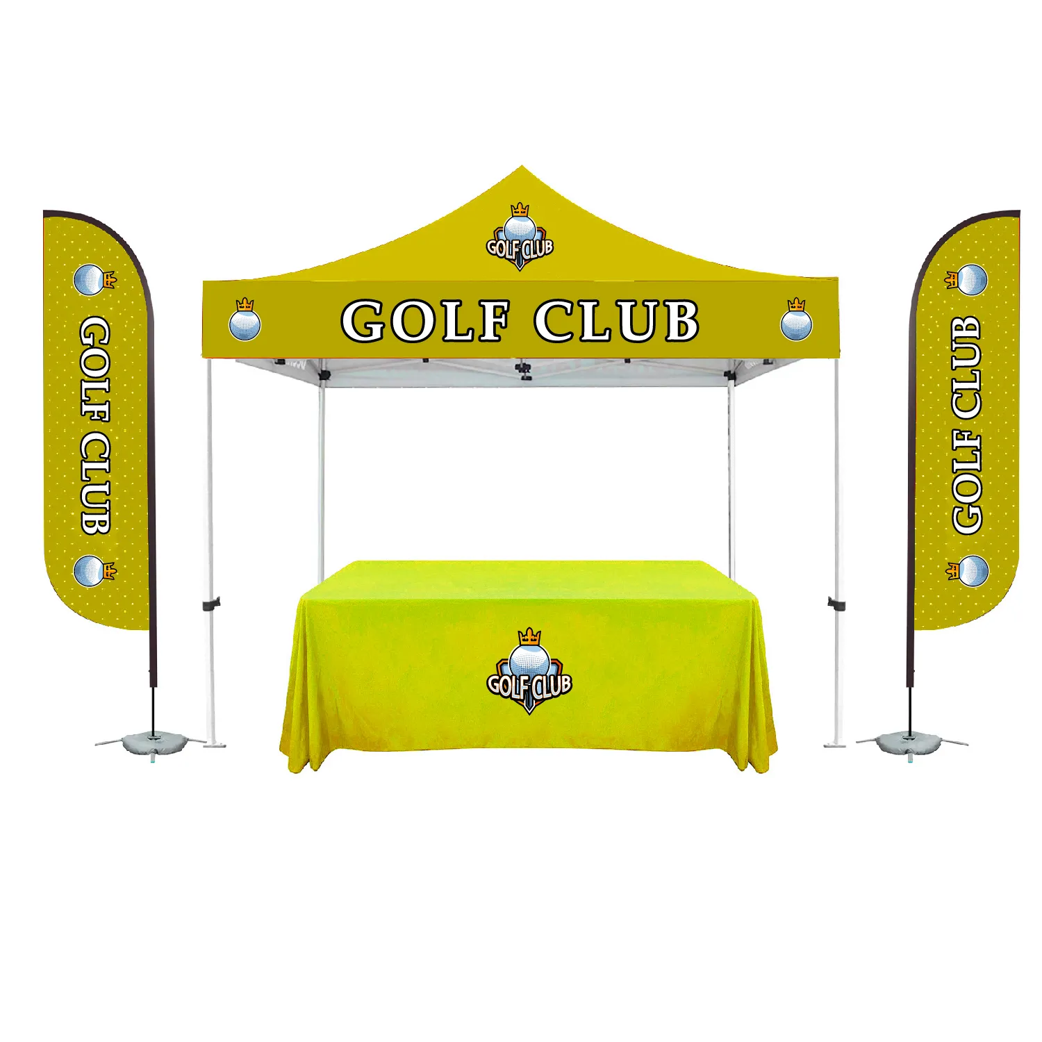 S14752 - 10' x 10' Steel Frame Canopy Kit with 11' Flag and 6' Table Throw